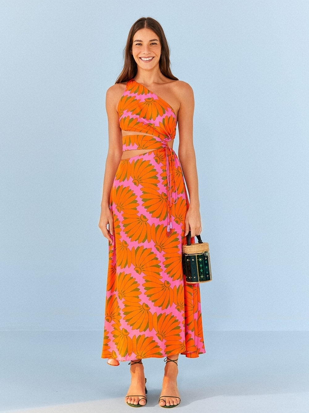 FARM Rio Pink and Orange COPACABANA One-Shoulder Maxi Dress SIZE L - Picture 1 of 6